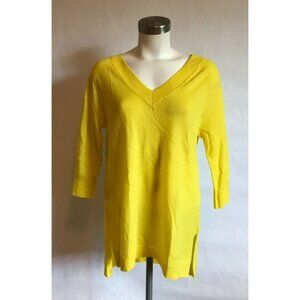 Moth Anthropologie Bright Dark Yellow V-Neck 3/4 Sleeve Sweater, Size XS